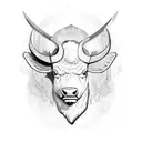 Buffalo with butterfly and two-bladed ax tattoo design idea