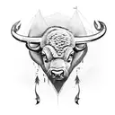 Buffalo with butterfly and two-bladed ax tattoo design idea