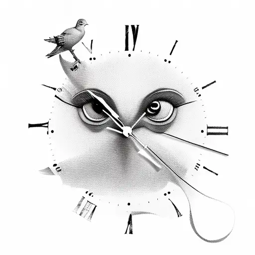 jesuse face with a clock and a dove tattoo design idea