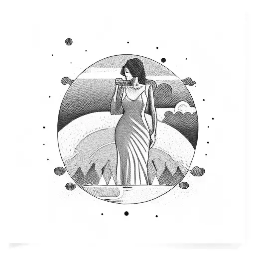 Woman laying down with atomic bomb explosion in background tattoo design idea