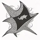 2 Eagle ray swimming gracefully, scuba diver, turtle following tattoo design idea