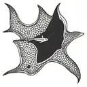 2 Eagle ray swimming gracefully, scuba diver, turtle following tattoo design idea