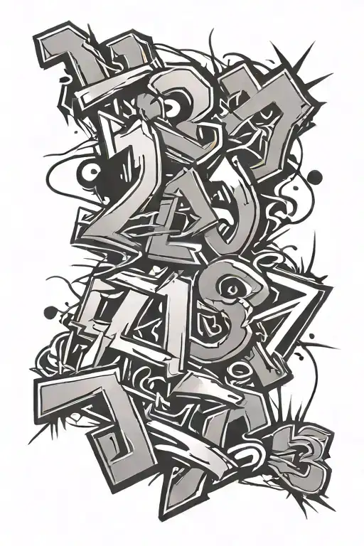 graffiti style numbers 1984, 1985, 2012, 2014, 2018 tattoo design idea