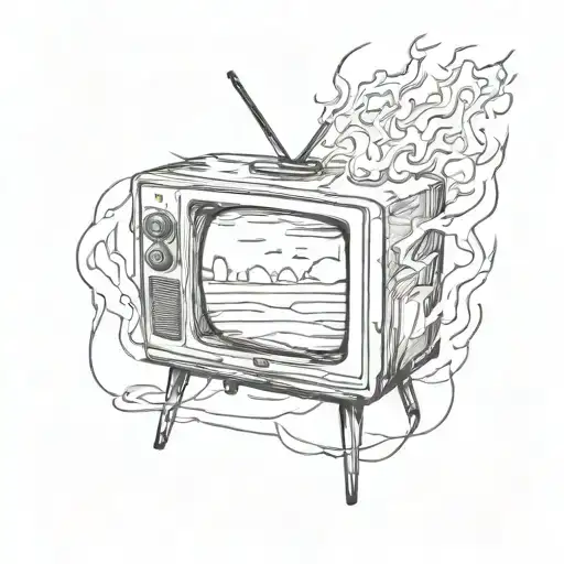 burning old retro tv tattoo design idea