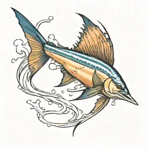 sailfish  jumping out of the water on shoulder tattoo design idea