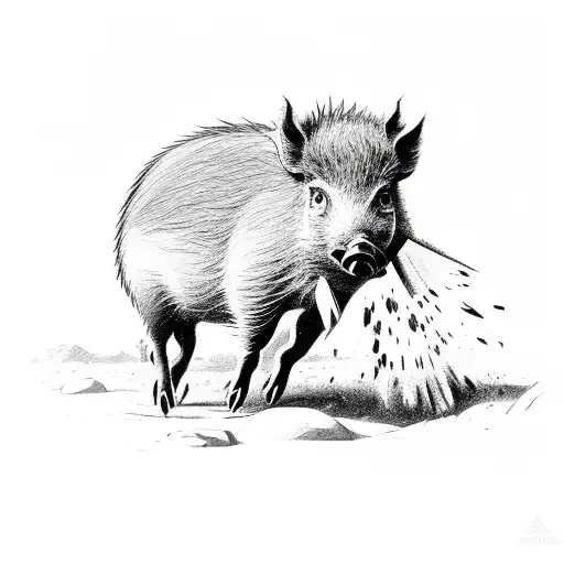 wild boar carrying archaeology trowel tattoo design idea