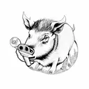 wild boar carrying archaeology trowel tattoo design idea