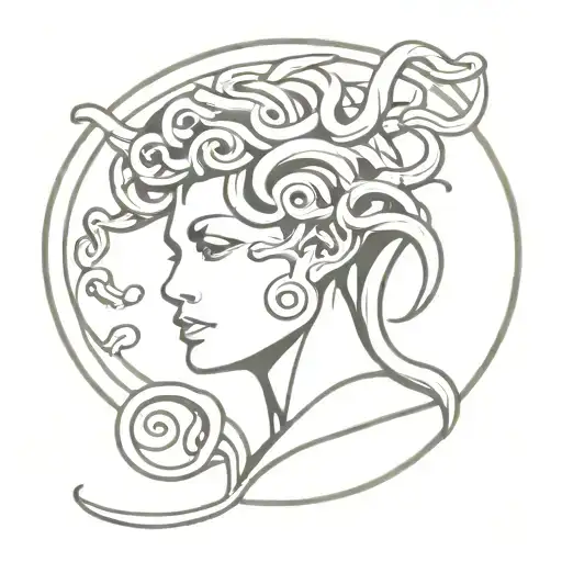 medusa with arch and semicolon symbol formed tattoo design idea