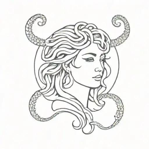 medusa with arch and semicolon mixed tattoo design idea