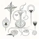 A detailed sequence from top to bottom representing life and death, with an object symbolizing the opening of the soul tattoo design idea