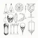 A detailed sequence from top to bottom representing life and death, with an object symbolizing the opening of the soul tattoo design idea