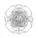 A minimalist geometric design featuring the initials S S J L with elements of Buddhist symbolism tattoo design idea