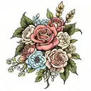 birth flower bouquet February x march x June x August x December  tattoo design idea