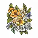 birth flower bouquet February x march x June x August x December  tattoo design idea