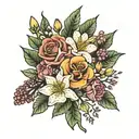 birth flower bouquet February x march x June x August x December  tattoo design idea