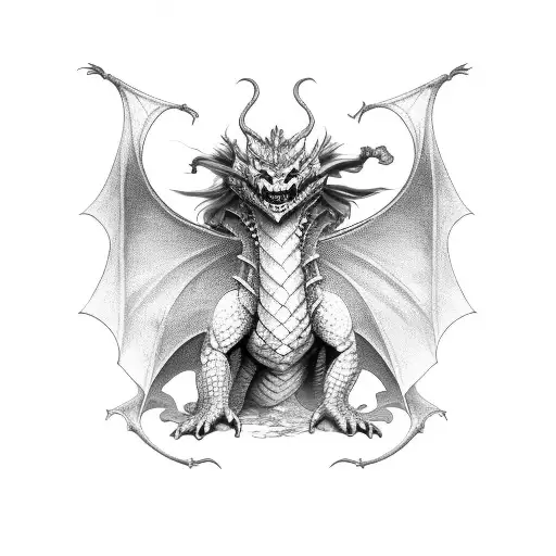 Dragon standing behind knight and princess tattoo design idea