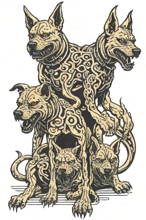 three headed hell hound full body tattoo design idea