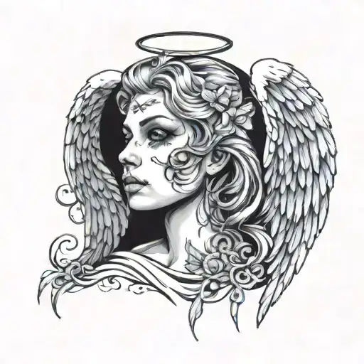 angel looking in distance looking tattoo design idea