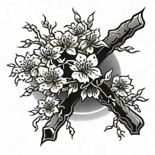 cherry blossom and kanji characters tattoo design idea