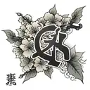 cherry blossom and kanji characters tattoo design idea