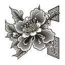 cherry blossom and kanji characters tattoo design idea