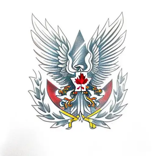 Left Half Polish White Eagle morphed with Right half Red Canadian Maple leaf tattoo design idea