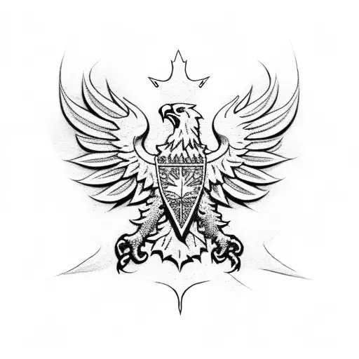 Left Half Polish White Eagle morphed with Right half Red Canadian Maple leaf tattoo design idea
