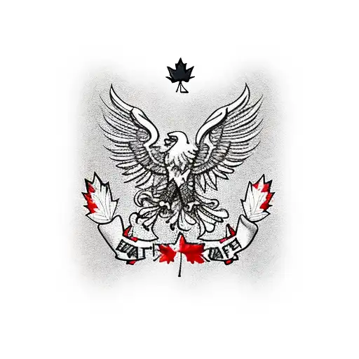 Left Half Polish White Eagle morphed with Right half Red Canadian Maple leaf tattoo design idea