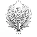 Left Half Polish White Eagle morphed with Right half Red Canadian Maple leaf tattoo design idea