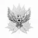 Left Half Polish White Eagle morphed with Right half Red Canadian Maple leaf tattoo design idea