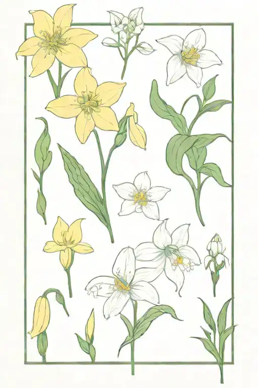 Snowdrop, sweat pea, daisy, Lily of the valley, honeysuckle, honeysuckle, rose, water Lily larkspur, gladiolus hydrangea tattoo design idea