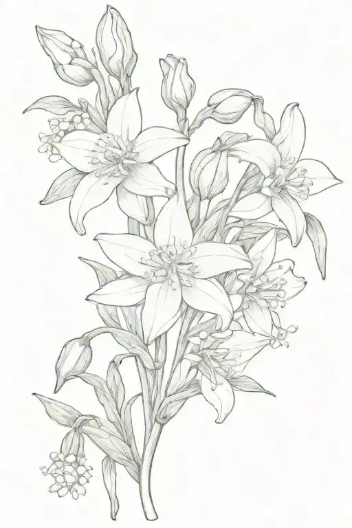 Snowdrop, sweat pea, daisy, Lily of the valley, honeysuckle, honeysuckle, rose, water Lily larkspur, gladiolus hydrangea tattoo design idea