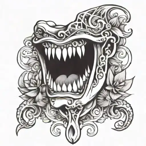 mouth in stomach tattoo design idea