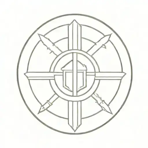 A minimalist design of a Spartan shield with the greek sign 'Come back with it or on it' tattoo design idea