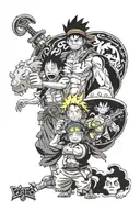anime that have one piece, naruto and dragonball z  tattoo design idea