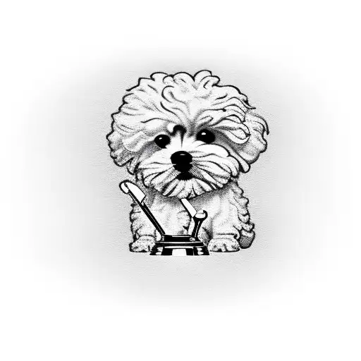 fluffy white dog smoking a pipe tattoo design idea