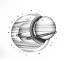 planets overlapping with moons. one of the planets should have a ring like Saturn  tattoo design idea