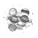 planets overlapping with moons. one of the planets should have a ring like Saturn  tattoo design idea