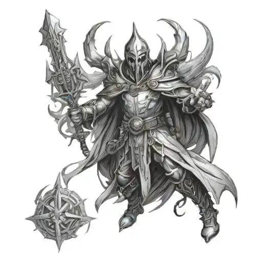 warlock epic battle tattoo design idea