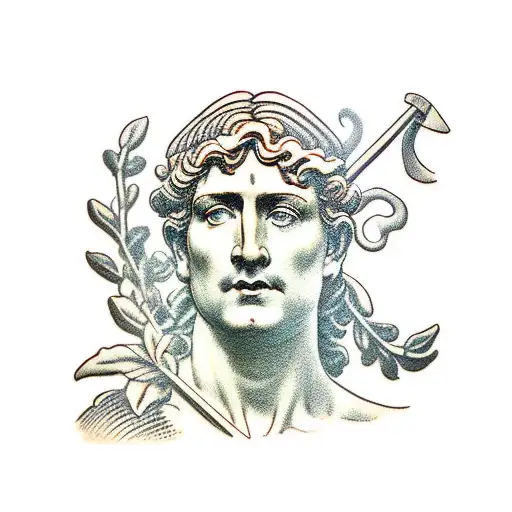 statue of David neck and face with laurel wreaths only on head tattoo design idea