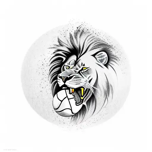 A traditional tattoo of a lion roaring with a basketball in its mouth tattoo design idea