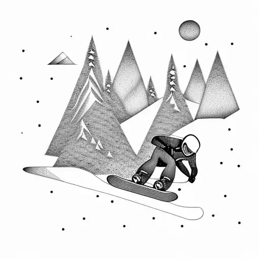 snowboarder with one-line trail behind no trees or mountains just the one line tattoo design idea