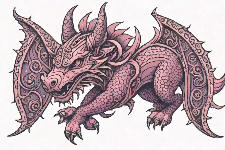 kawaii pink purple sparkly viking norse dragon laura annunaki style tattoo design idea