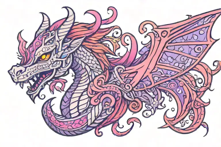 laura annunaki style kawaii purple and pink sparkly glitter norse viking wyvern tattoo design idea