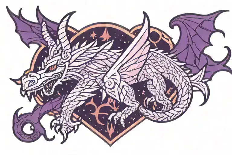 laura annunaki style kawaii purple and pink sparkly glitter norse viking wyvern tattoo design idea