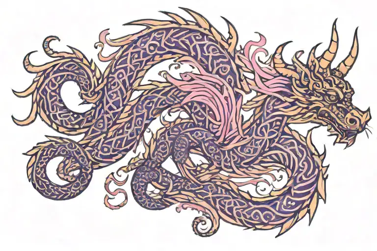 laura annunaki style purple and pink sparkly glitter norse viking dragon tattoo design idea