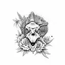 dinosaur skull with wild flower arm sleeve tattoo design idea