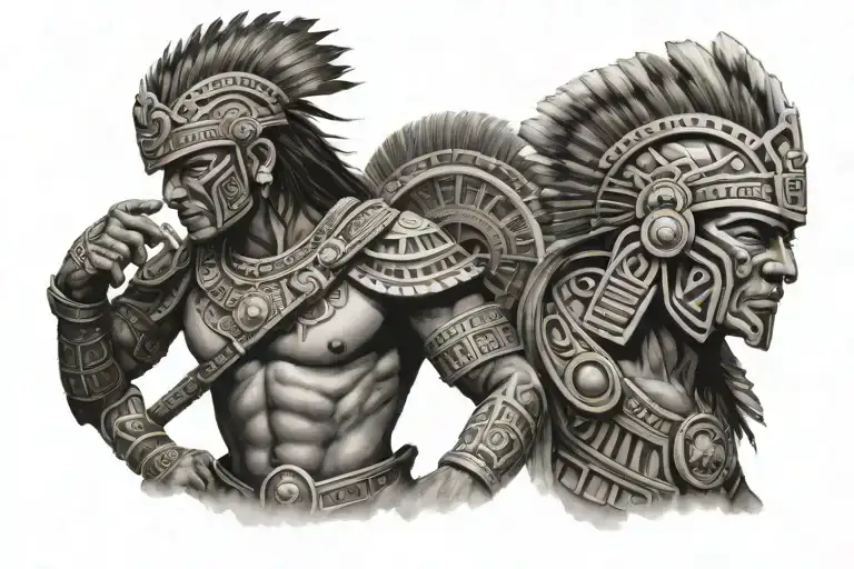 Aztec warrior transition to Marine  tattoo design idea