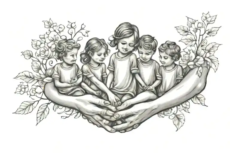 3 sisters 3 boys holding hands tattoo design idea