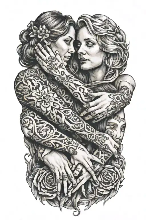 3 sisters 1 brother holding hands tattoo design idea